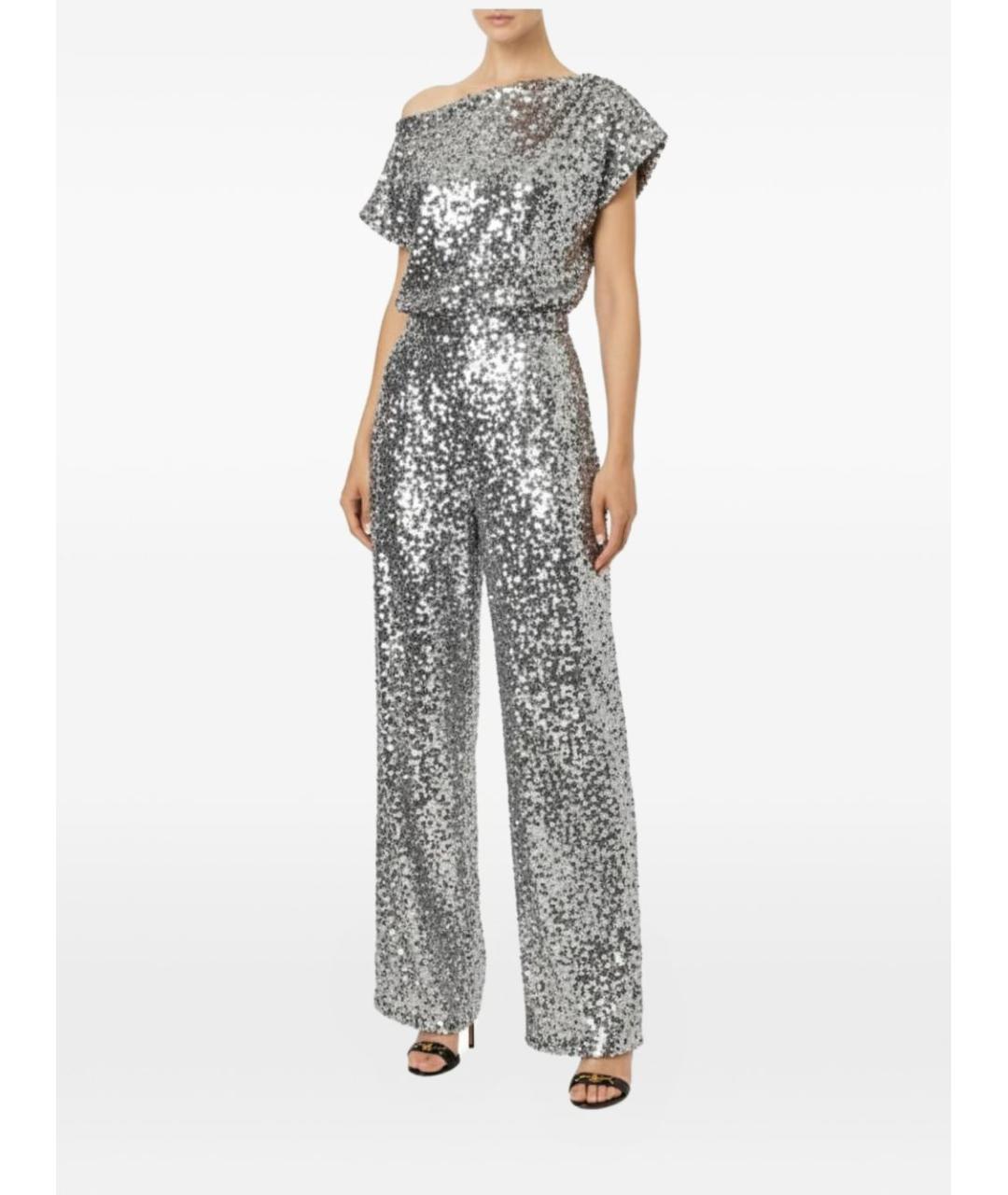 ELISABETTA FRANCHI Серебряные полиэстеровые прямые брюки, фото 2