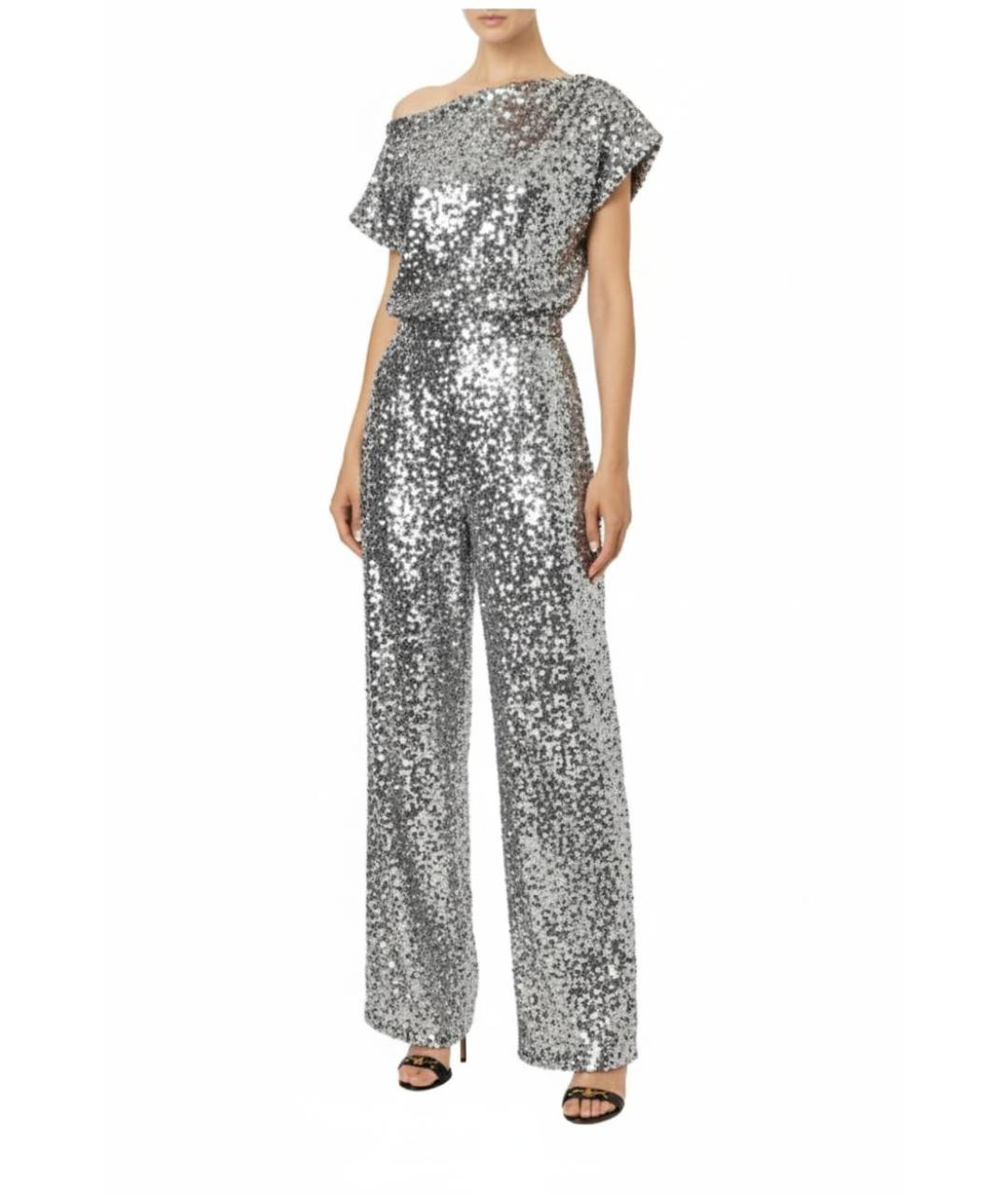 ELISABETTA FRANCHI Серебряные полиэстеровые прямые брюки, фото 4