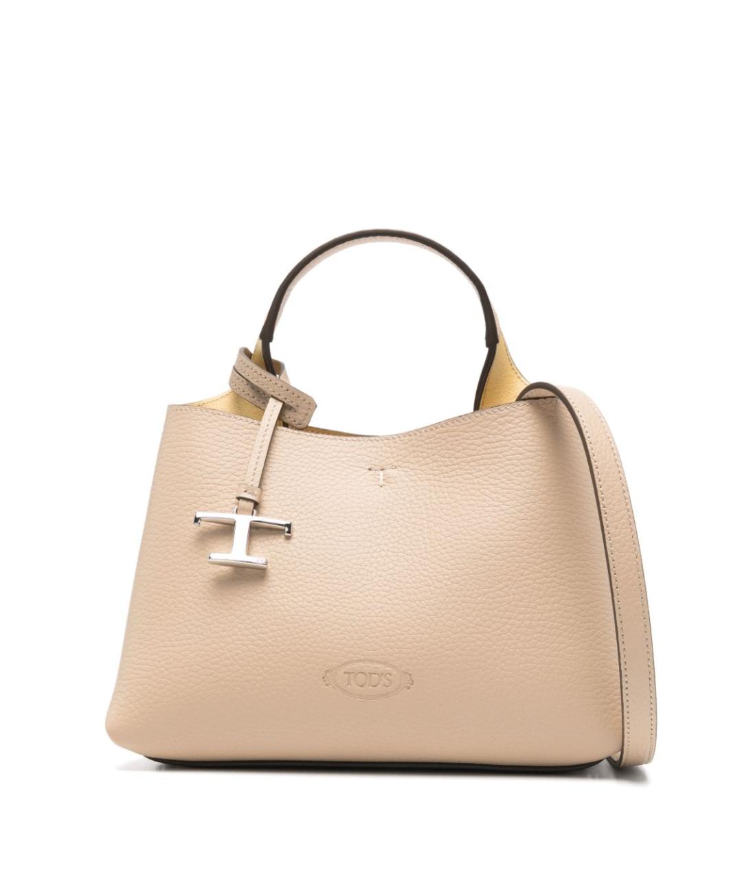 TOD'S Бежевая кожаная сумка тоут, фото 1
