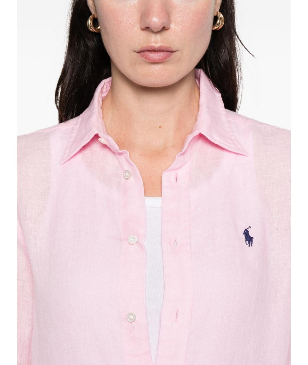 RALPH LAUREN Розовая льняная рубашка, фото 4