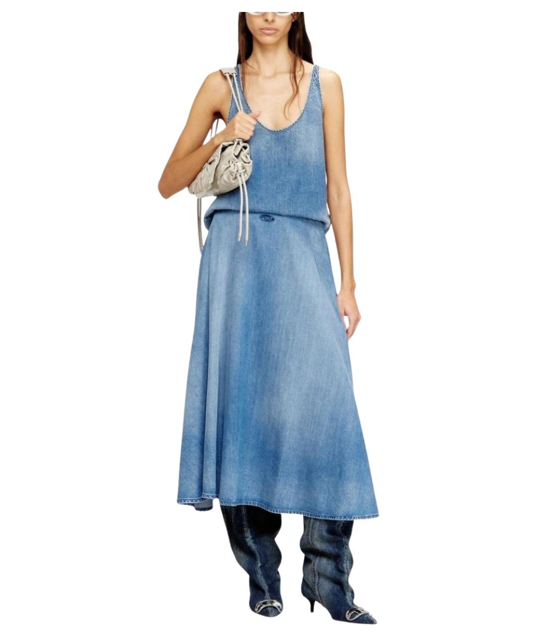 DIESEL Синяя хлопковая юбка миди, фото 4