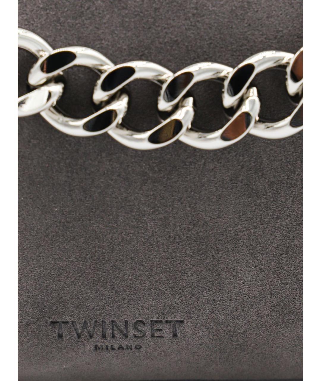 TWIN-SET Серая сумка с короткими ручками из искусственной кожи, фото 3