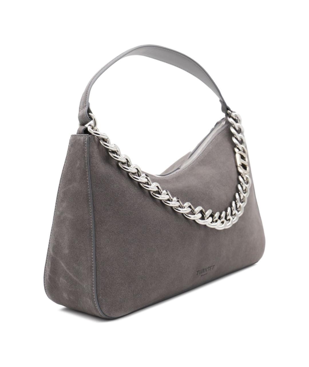 TWIN-SET Серая сумка с короткими ручками из искусственной кожи, фото 4