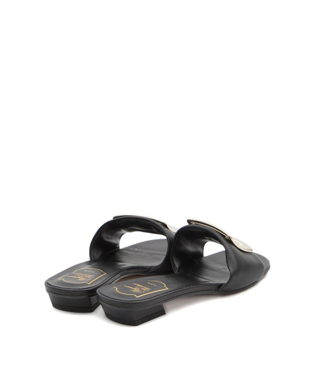 ROGER VIVIER Черные кожаные шлепанцы, фото 4
