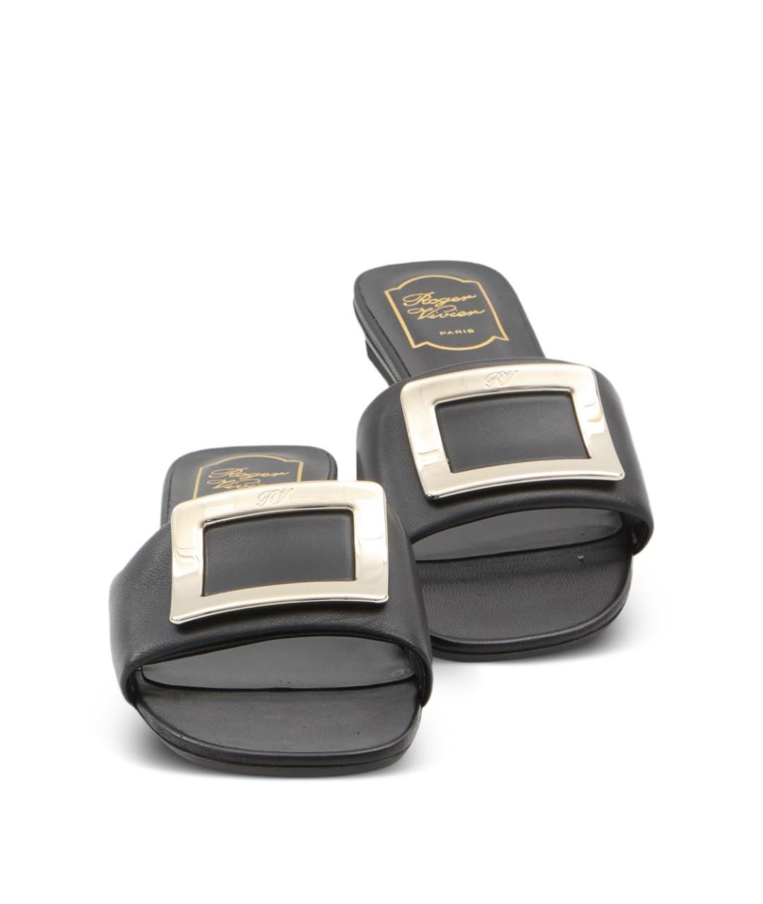 ROGER VIVIER Черные кожаные шлепанцы, фото 5