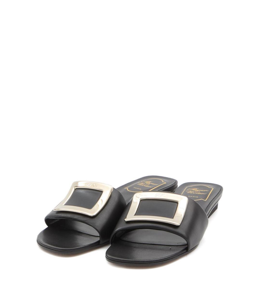 ROGER VIVIER Черные кожаные шлепанцы, фото 2