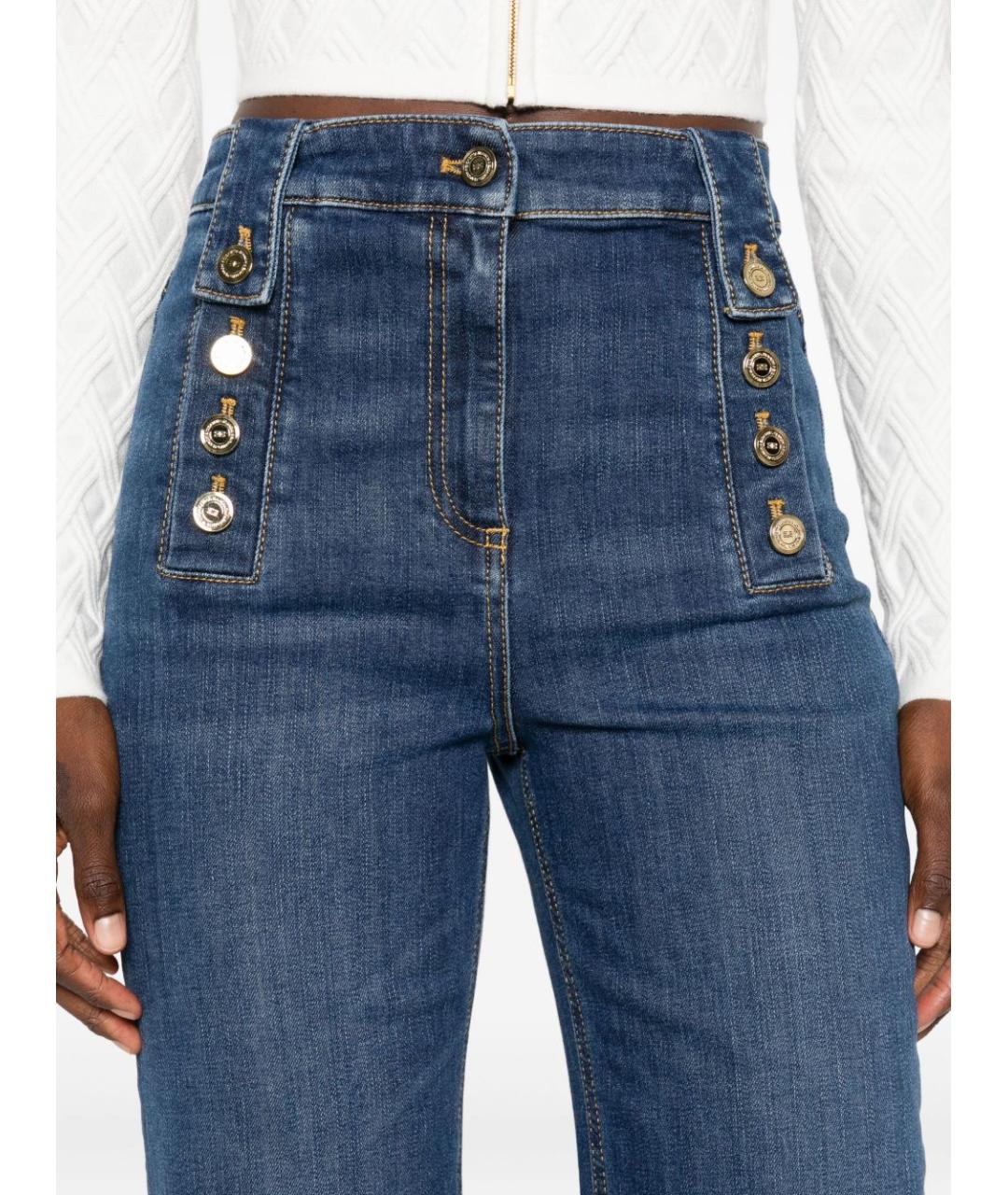 ELISABETTA FRANCHI Синие хлопковые прямые джинсы, фото 2