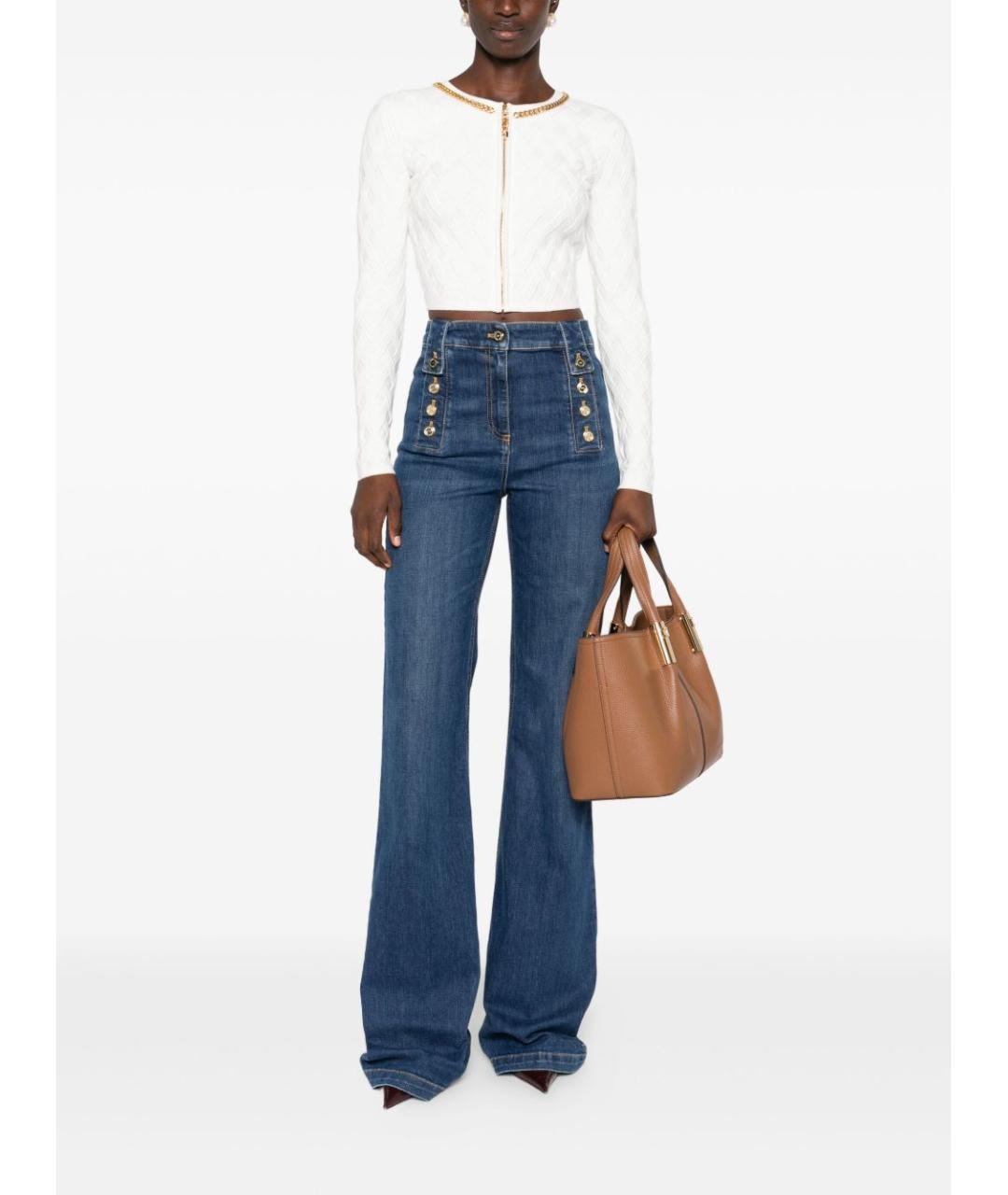 ELISABETTA FRANCHI Синие хлопковые прямые джинсы, фото 5