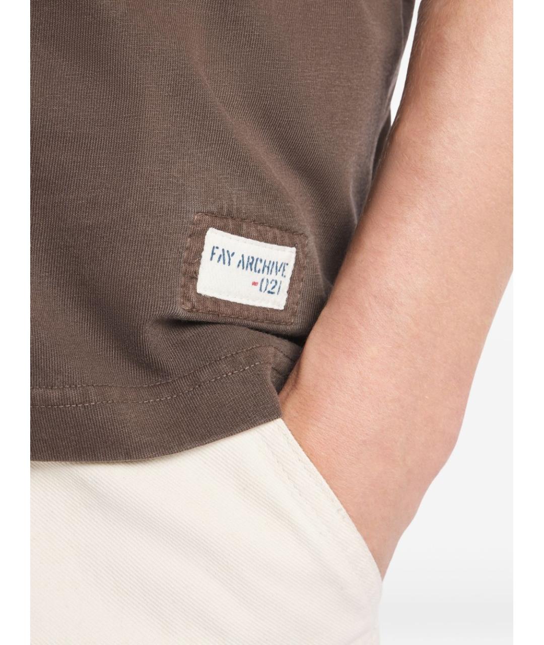 FAY Коричневая хлопковая футболка, фото 2