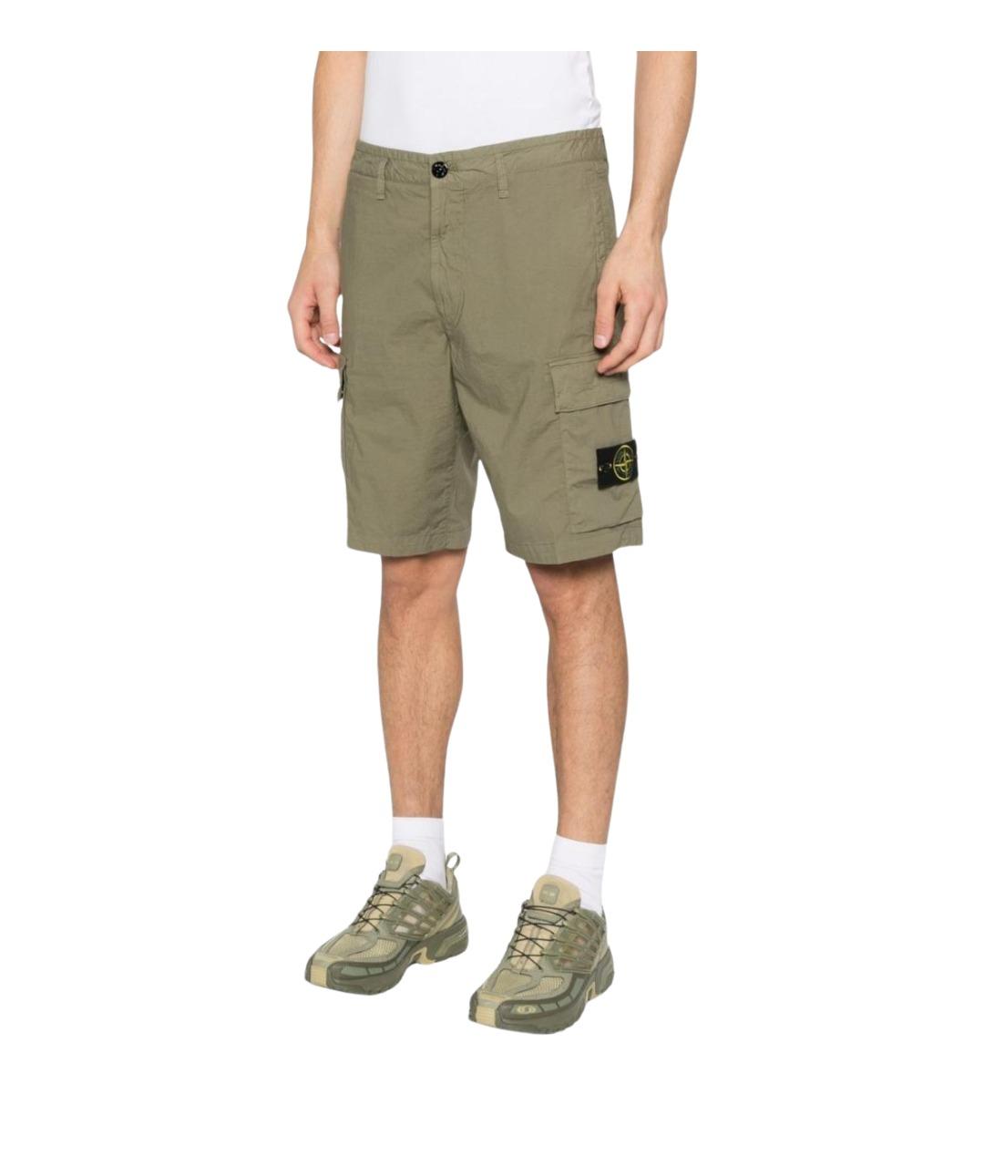 STONE ISLAND Хаки хлопковые шорты, фото 5