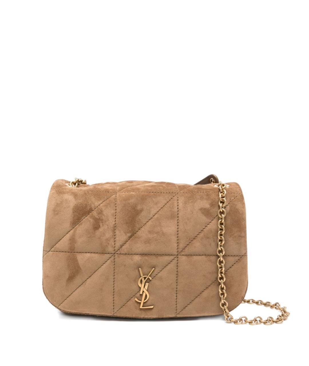 SAINT LAURENT Бежевая замшевая сумка через плечо, фото 1
