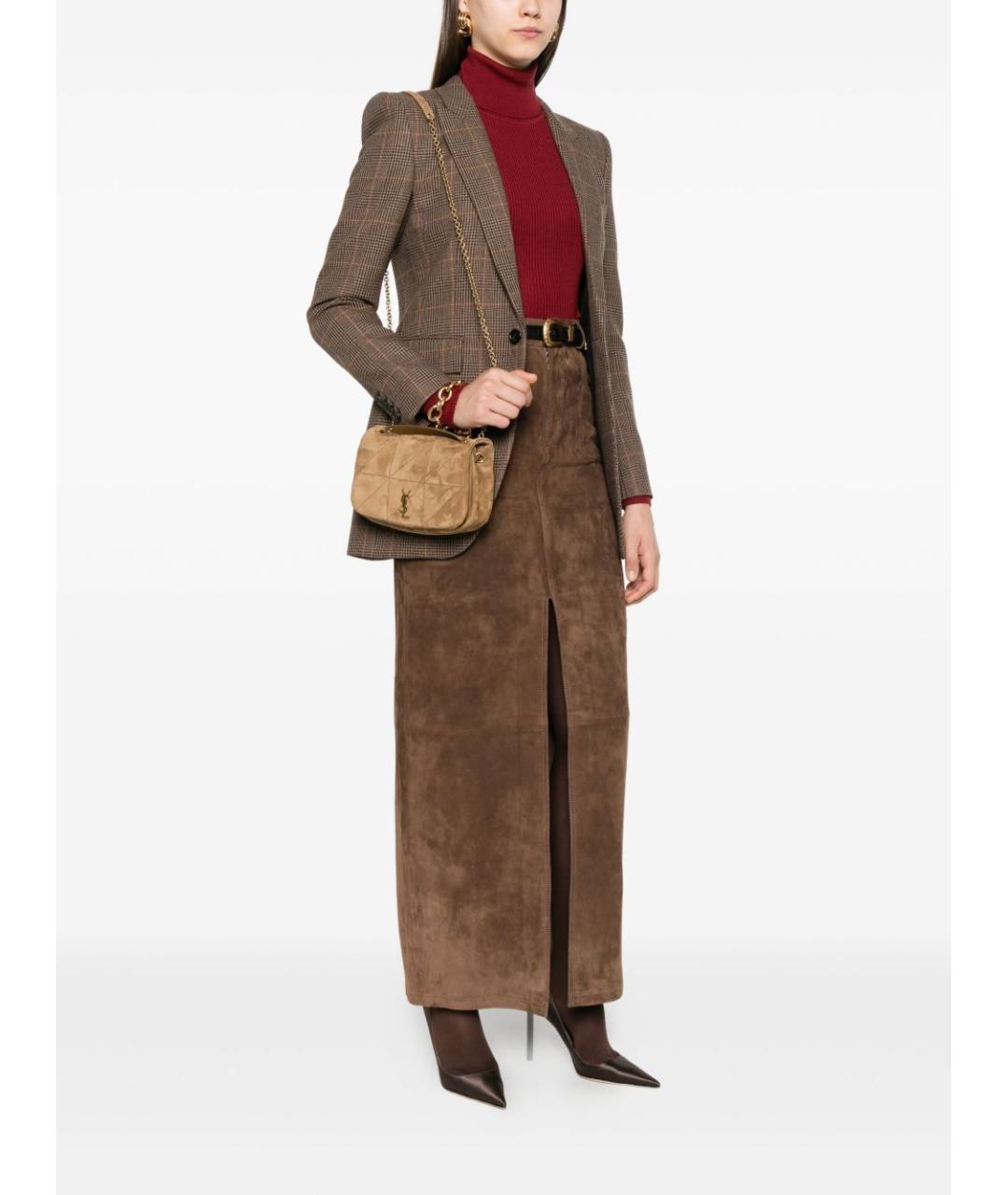 SAINT LAURENT Бежевая замшевая сумка через плечо, фото 3