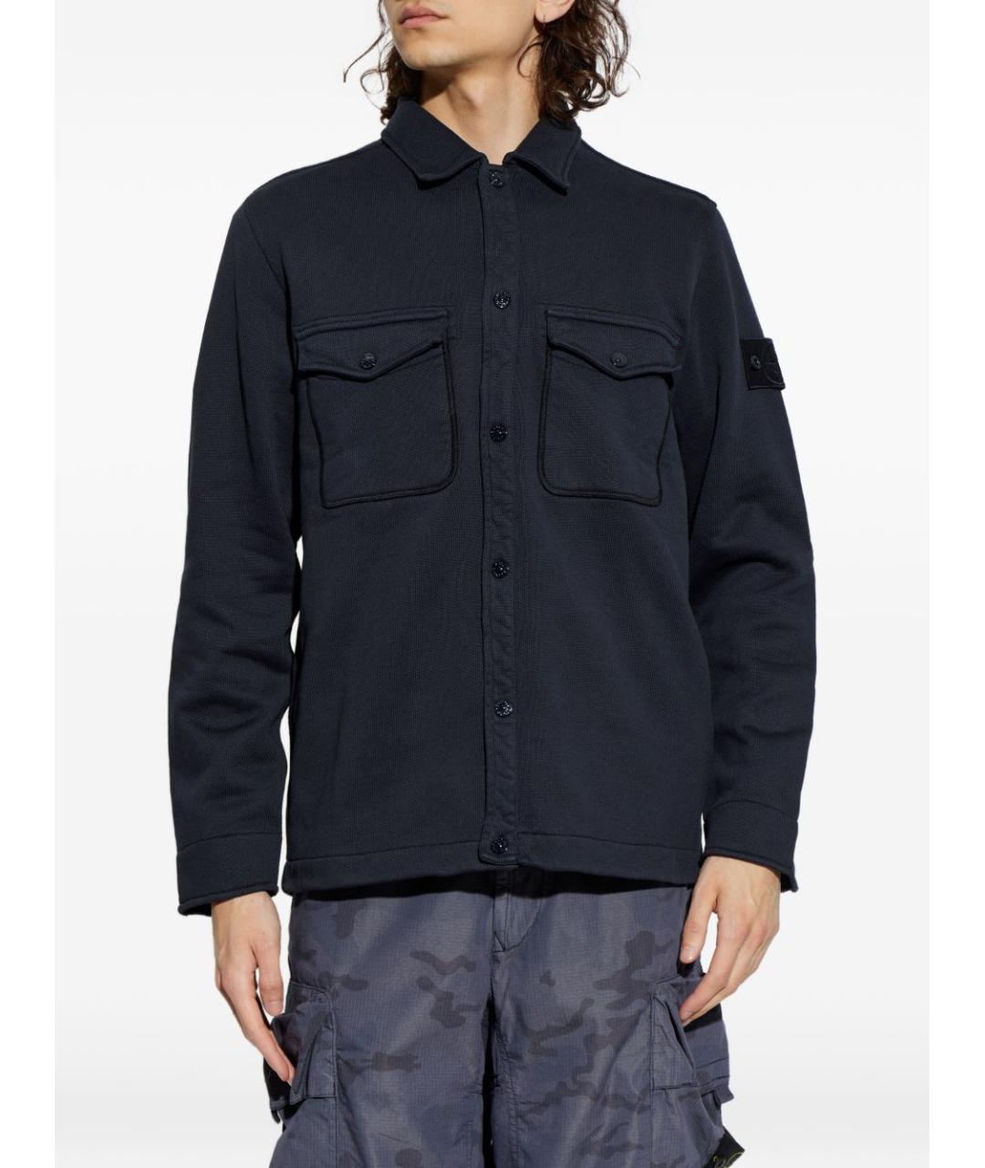 STONE ISLAND Темно-синяя хлопковая кэжуал рубашка, фото 2