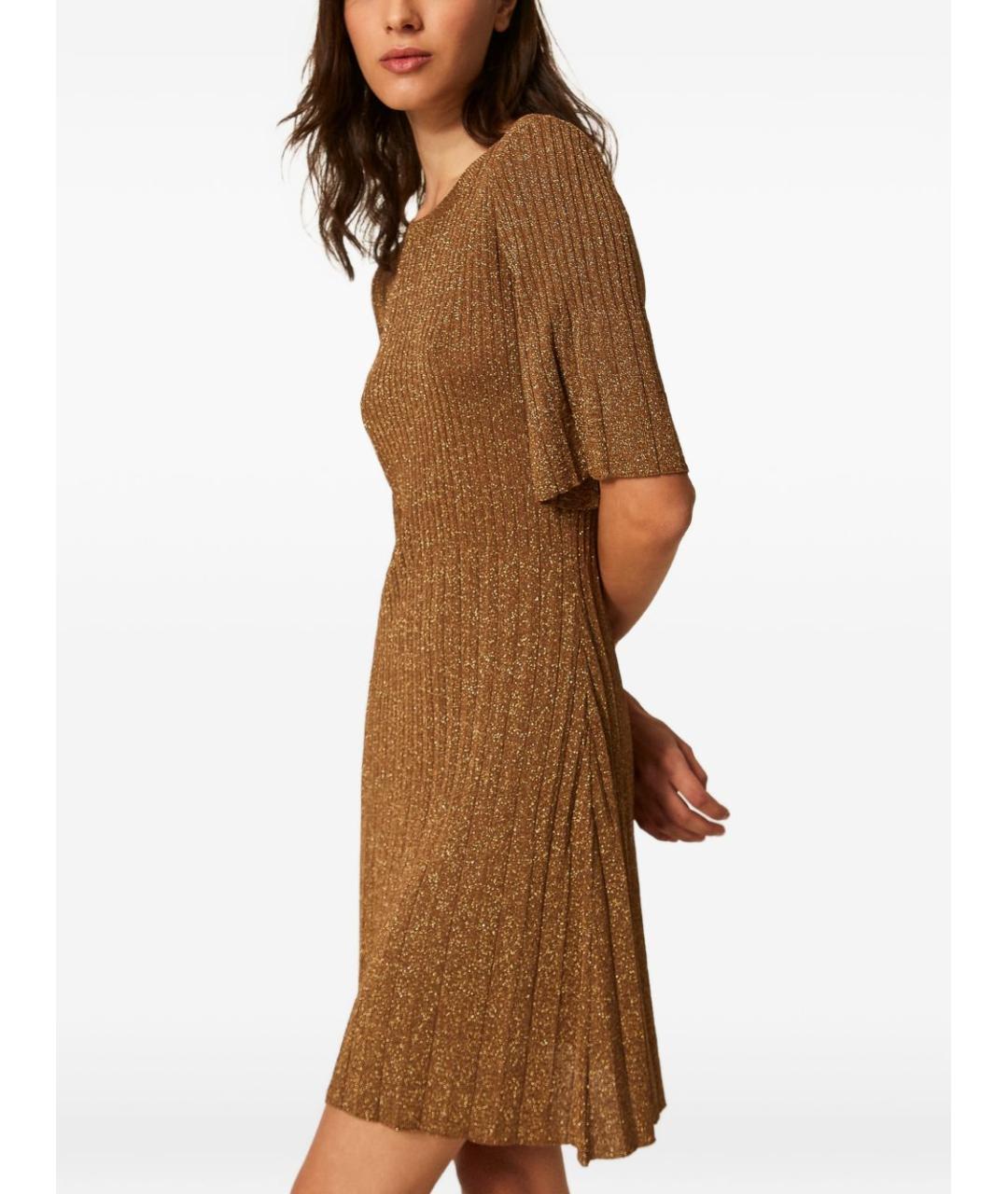 TWIN-SET Коричневое вискозное повседневное платье, фото 5