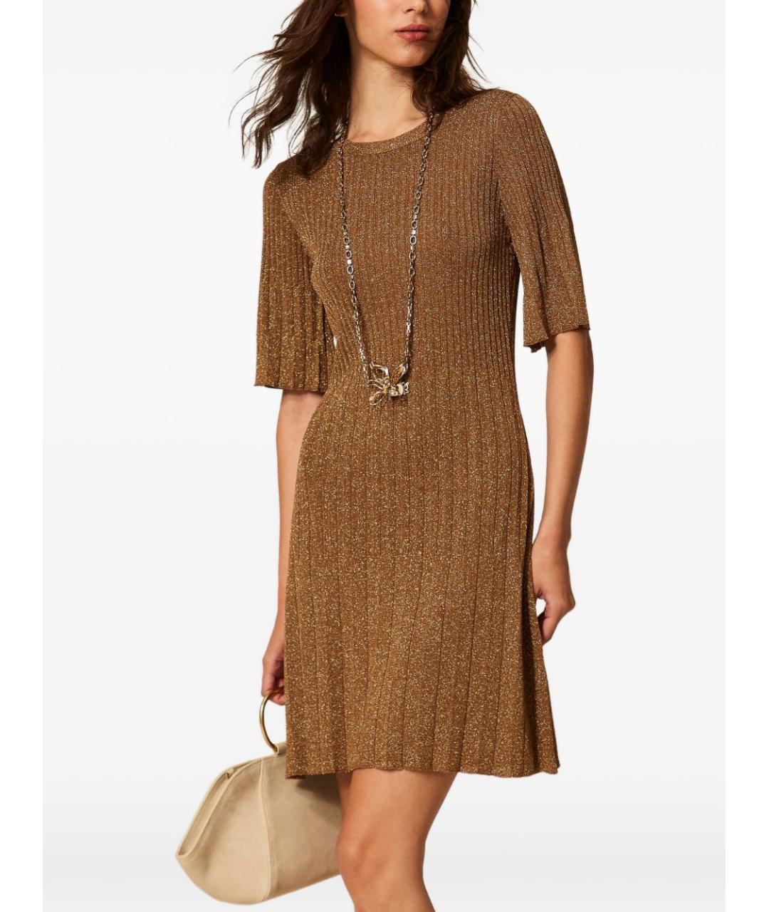 TWIN-SET Коричневое вискозное повседневное платье, фото 2