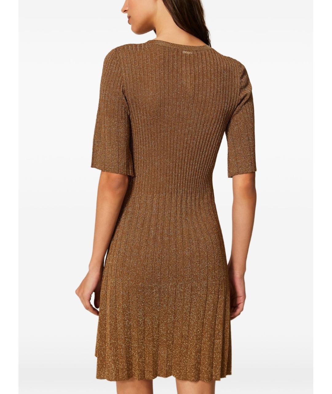 TWIN-SET Коричневое вискозное повседневное платье, фото 3