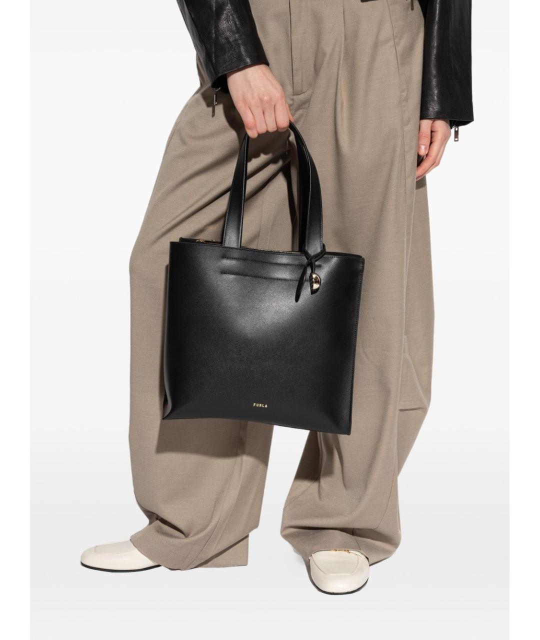 FURLA Черная кожаная сумка тоут, фото 5