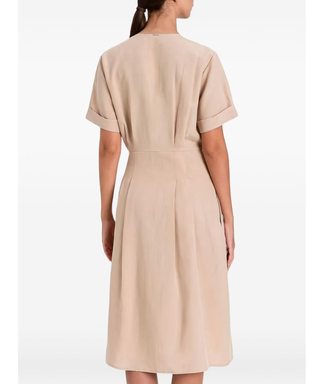 TWIN-SET Бежевое льняное повседневное платье, фото 2