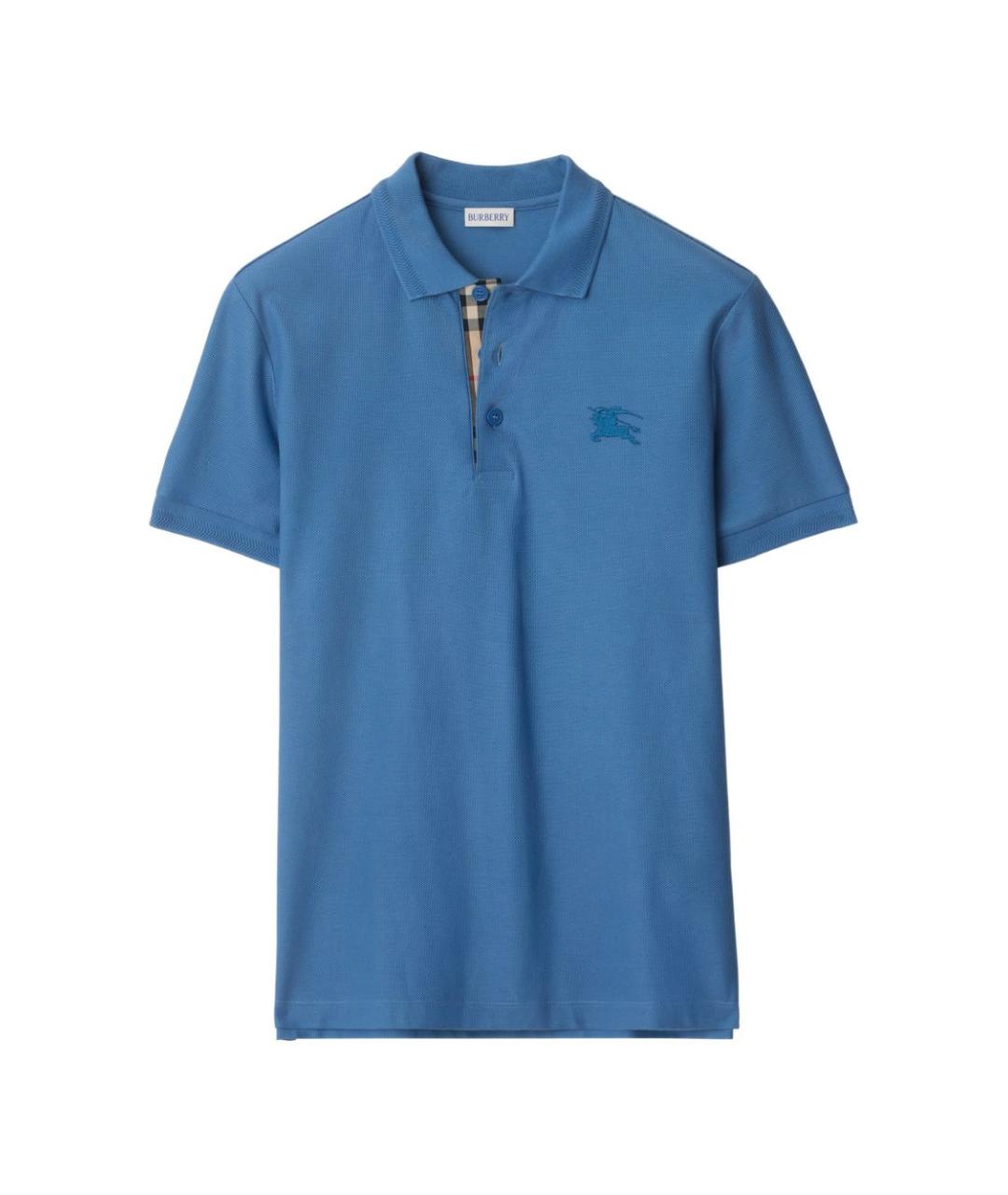 BURBERRY Синее хлопковое поло с коротким рукавом, фото 1