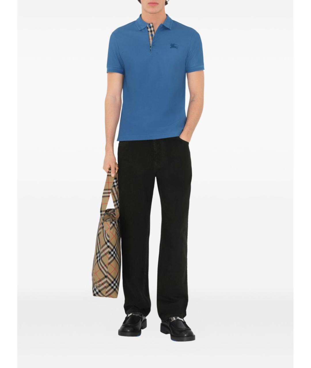 BURBERRY Синее хлопковое поло с коротким рукавом, фото 2