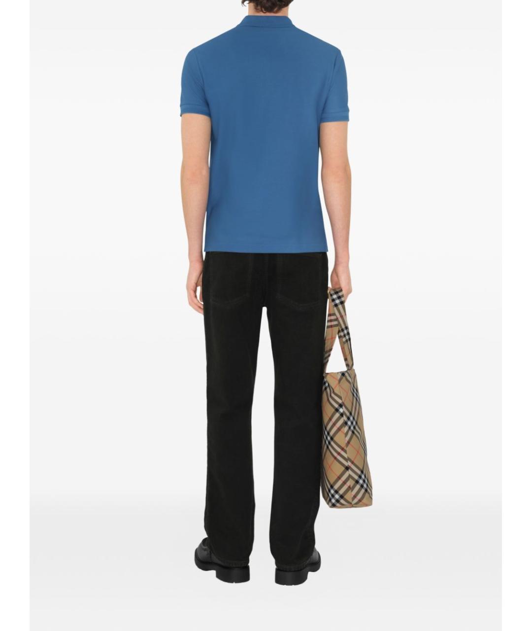 BURBERRY Синее хлопковое поло с коротким рукавом, фото 3