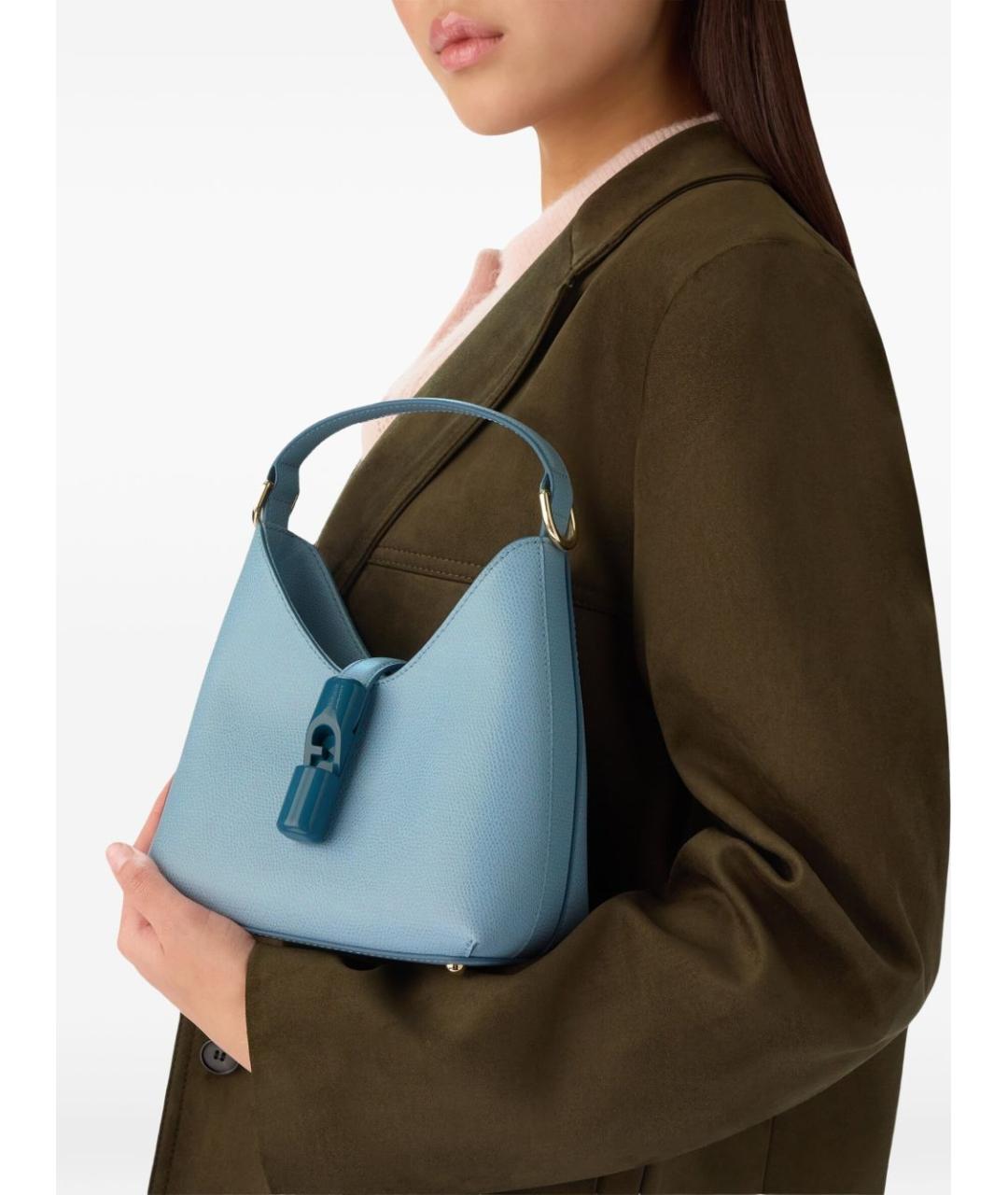 FURLA Голубая кожаная сумка через плечо, фото 5