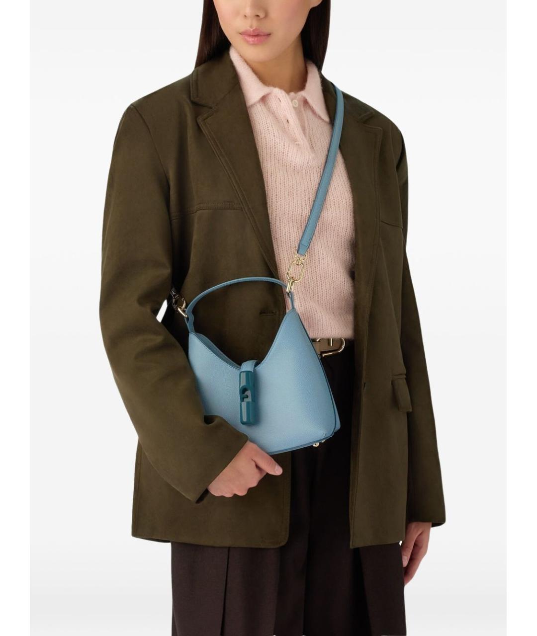 FURLA Голубая кожаная сумка через плечо, фото 3