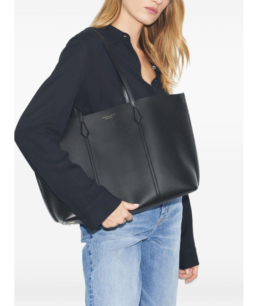 TORY BURCH Черная кожаная сумка тоут, фото 3