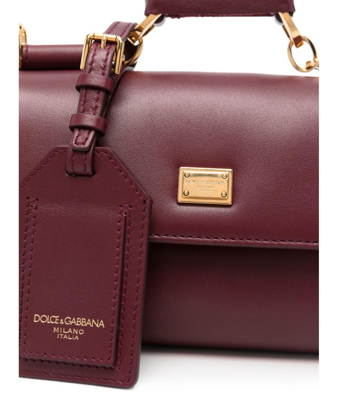 DOLCE&GABBANA Бордовая кожаная сумка тоут, фото 7