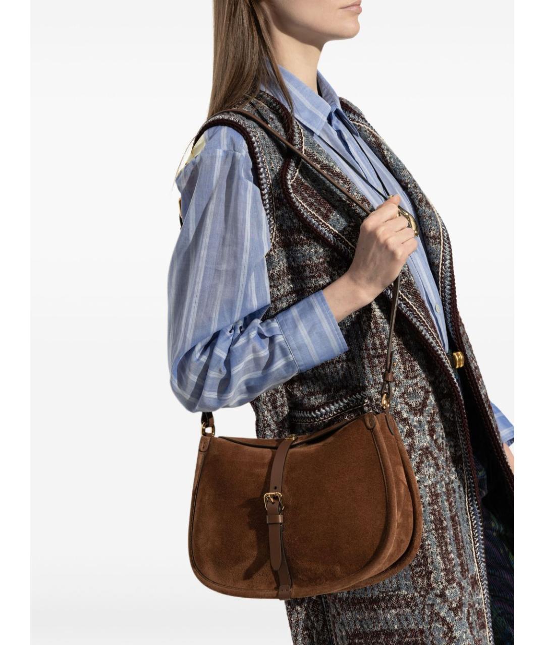 ETRO Коричневая замшевая сумка через плечо, фото 5