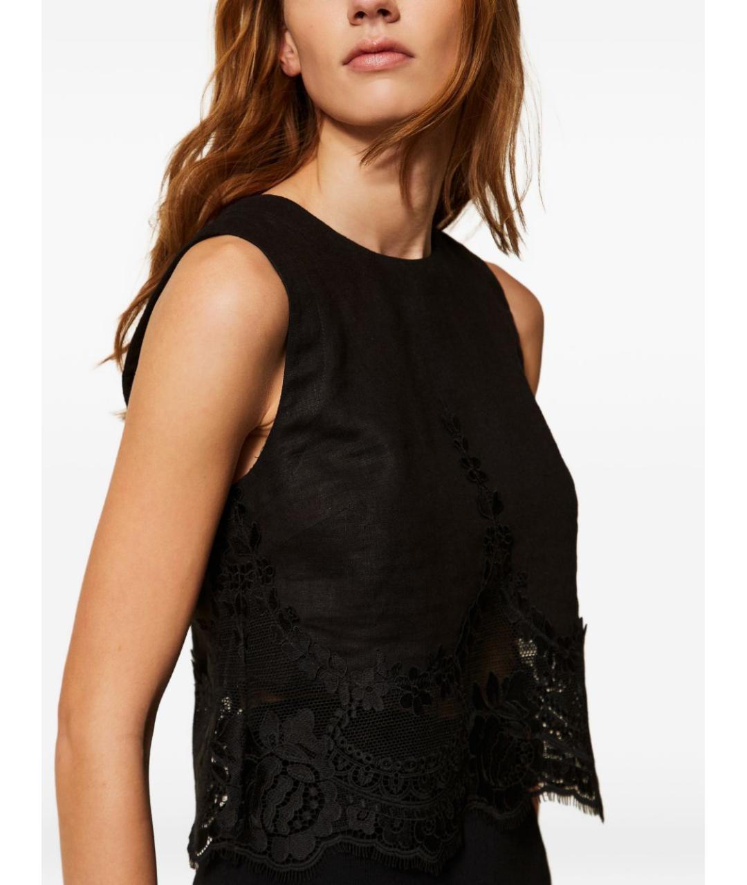 TWIN-SET Черная льняная блузы, фото 4