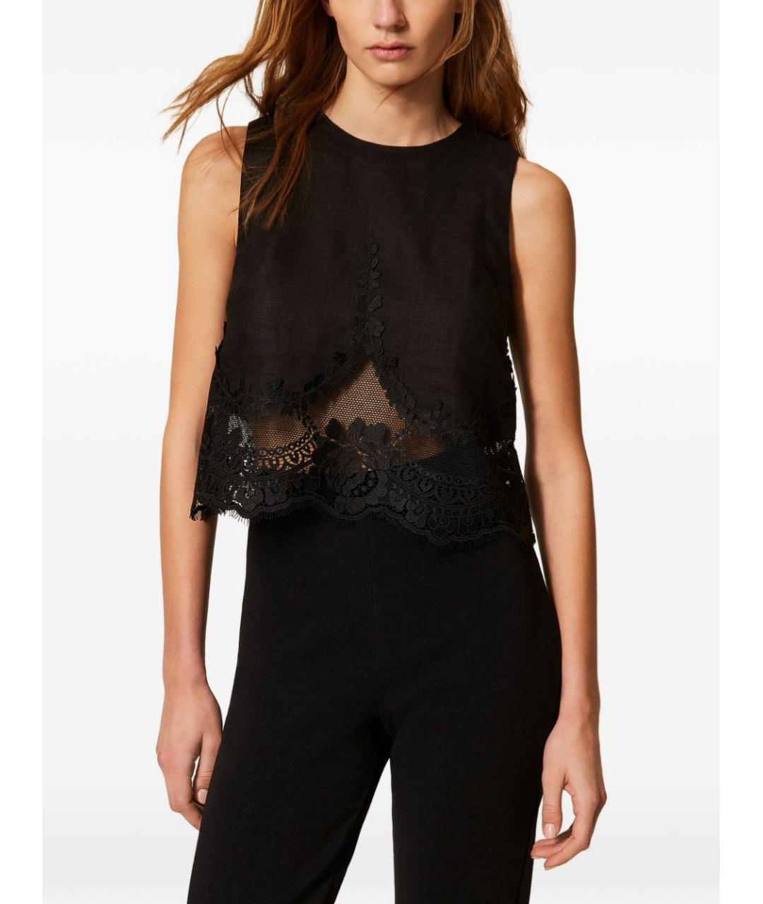 TWIN-SET Черная льняная блузы, фото 3