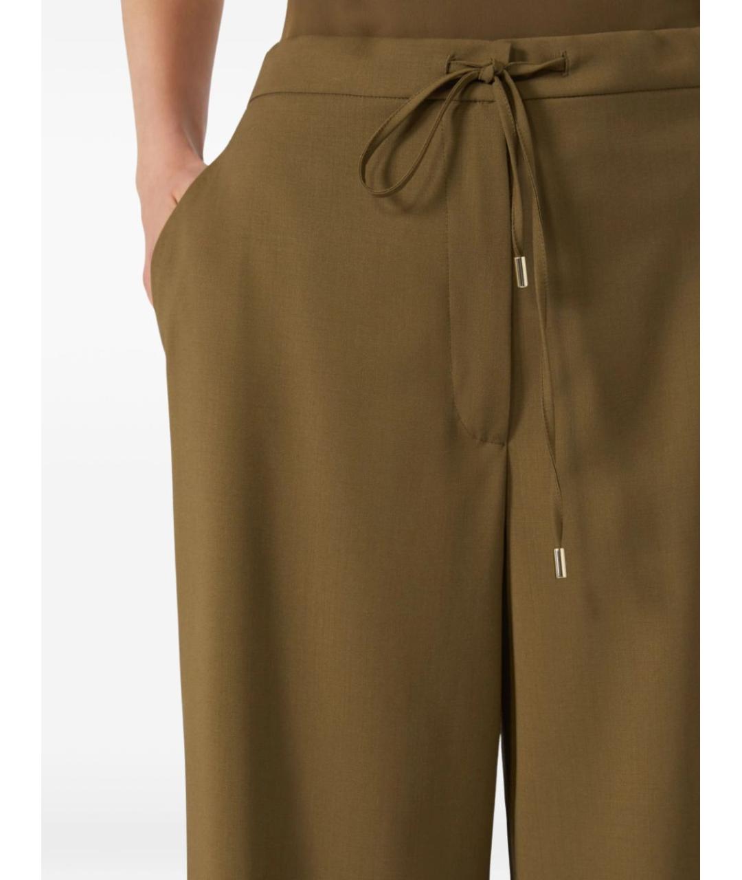 MAX MARA STUDIO Хаки хлопковые прямые брюки, фото 4
