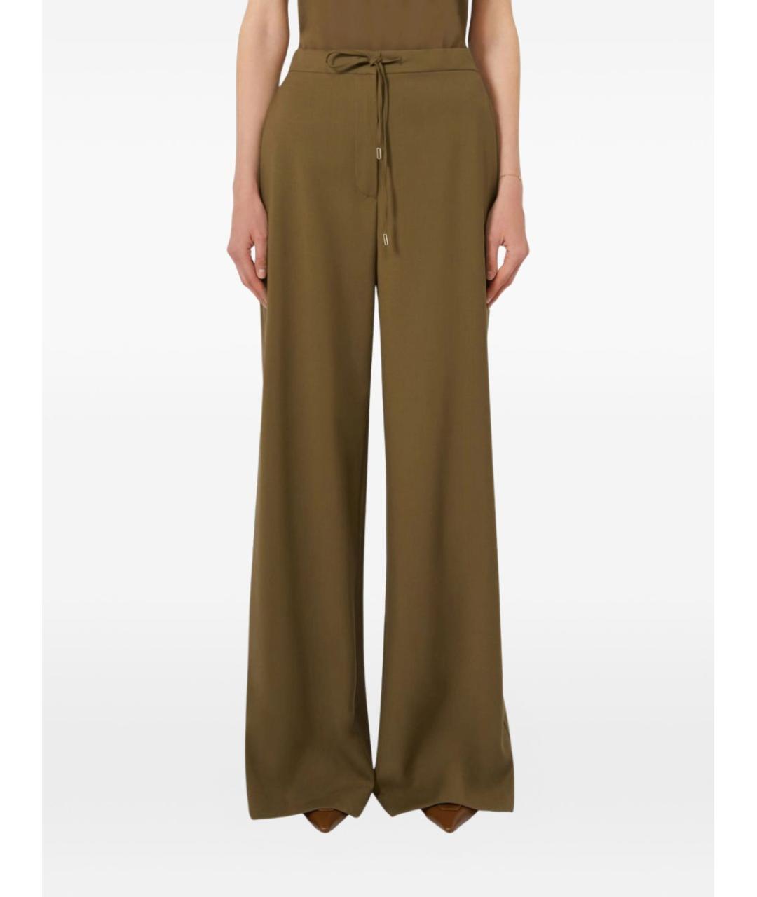 MAX MARA STUDIO Хаки хлопковые прямые брюки, фото 2