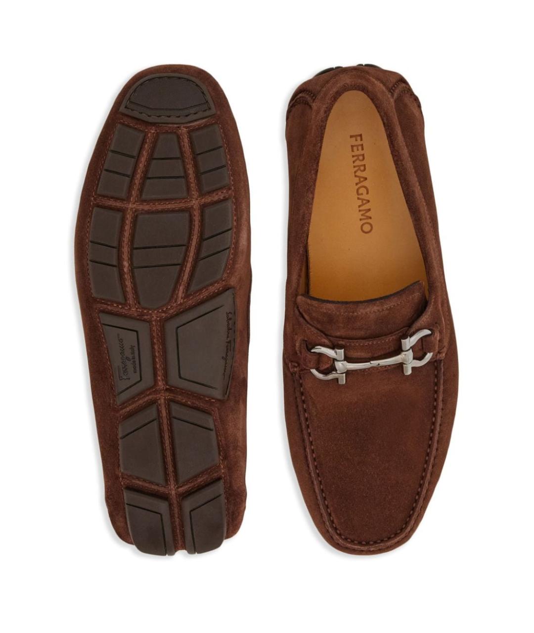 FERRAGAMO Коричневые нубуковые лоферы, фото 5