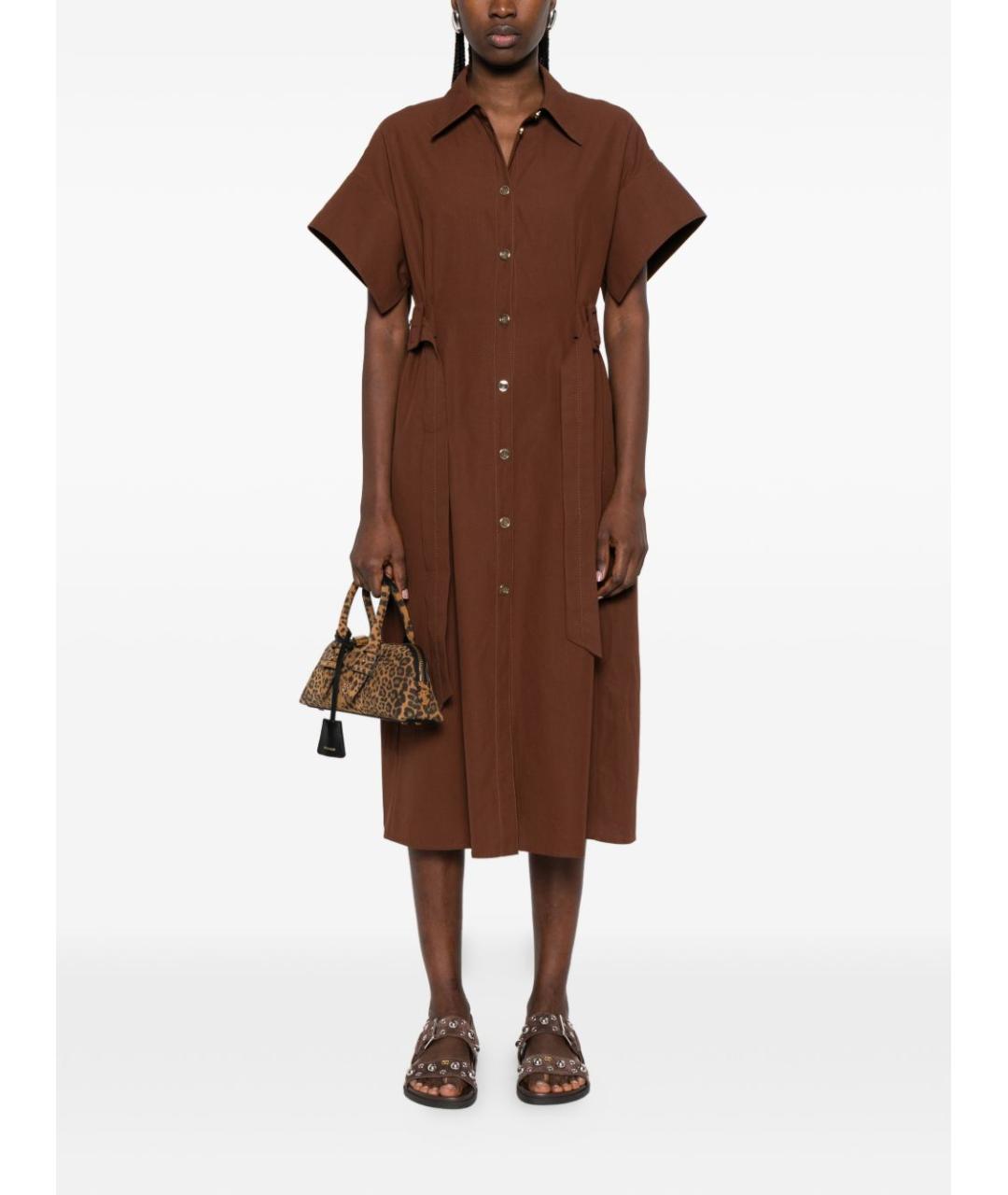 PINKO Коричневое хлопковое повседневное платье, фото 3