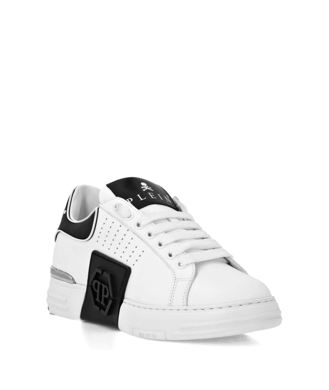 PHILIPP PLEIN Белые кожаные низкие кроссовки / кеды, фото 4
