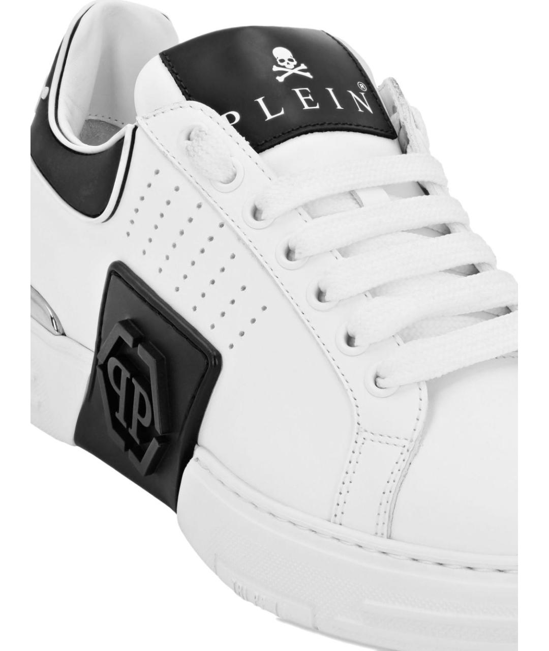 PHILIPP PLEIN Белые кожаные низкие кроссовки / кеды, фото 3