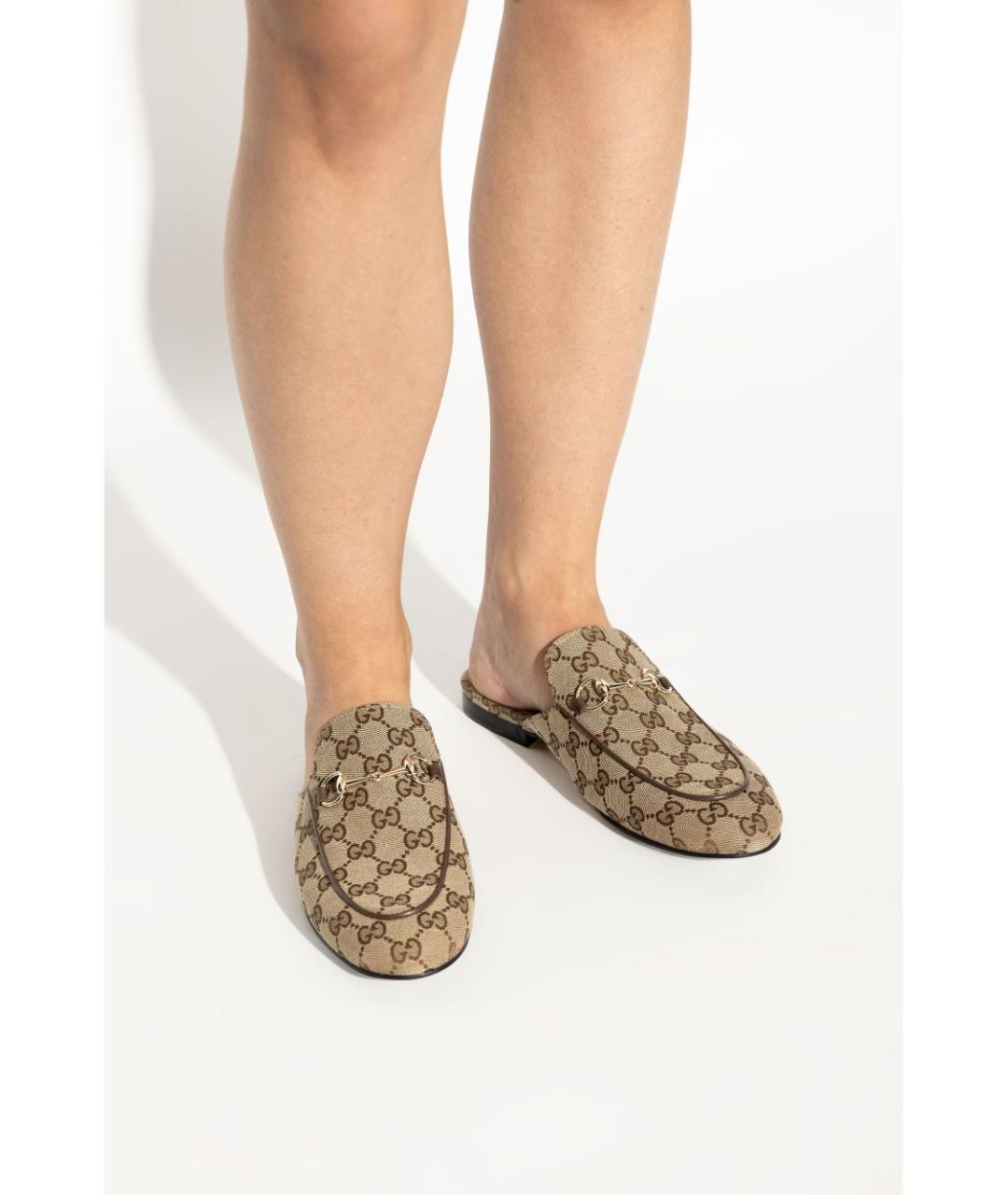 GUCCI Бежевые текстильные мюли, фото 3