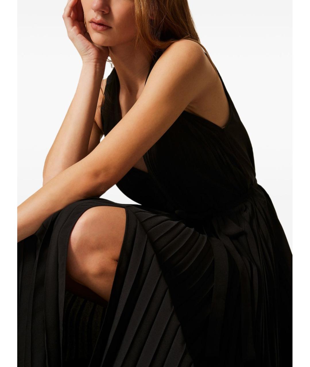 TWIN-SET Черное хлопковое коктейльное платье, фото 5