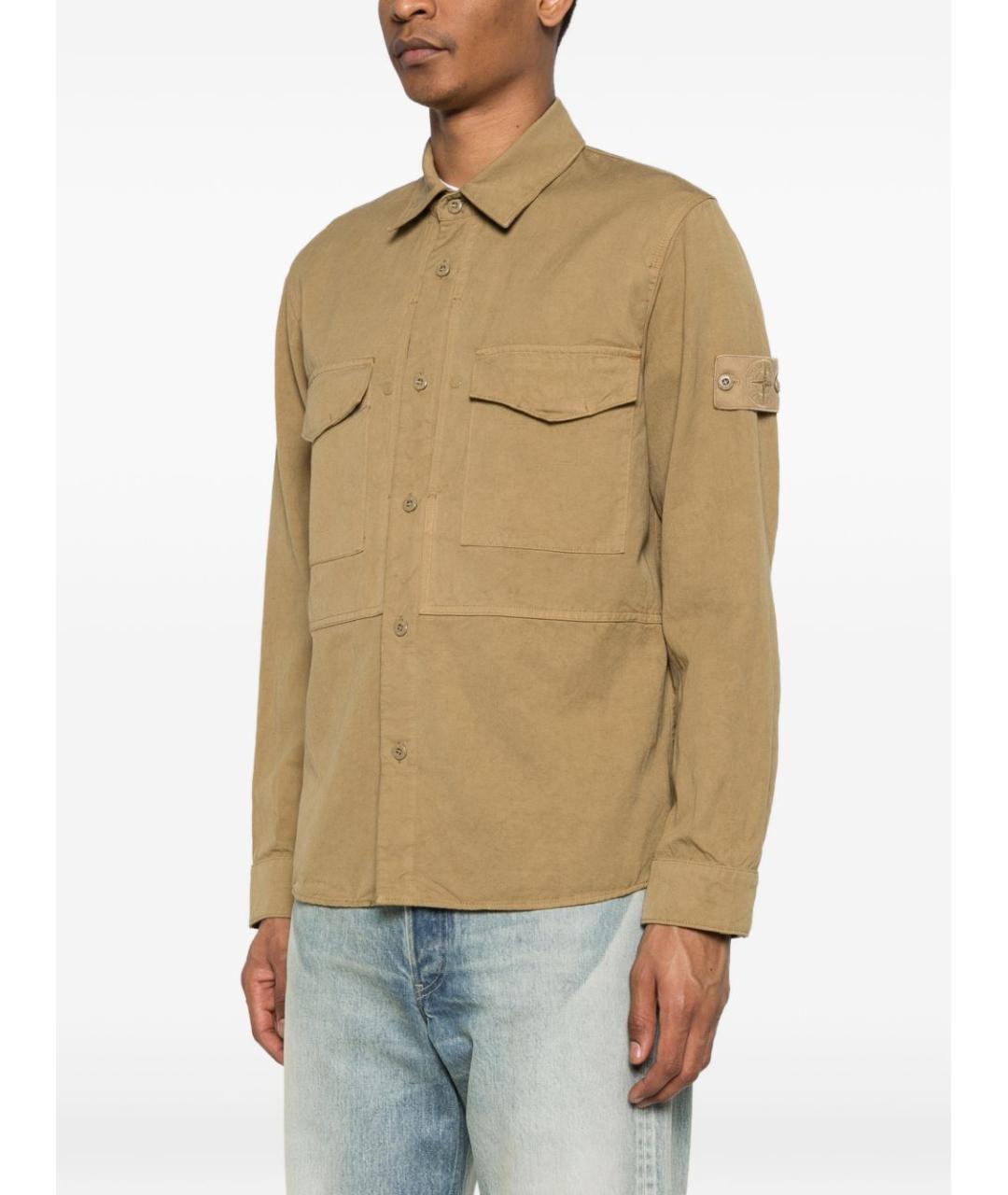 STONE ISLAND Бежевая хлопковая кэжуал рубашка, фото 5