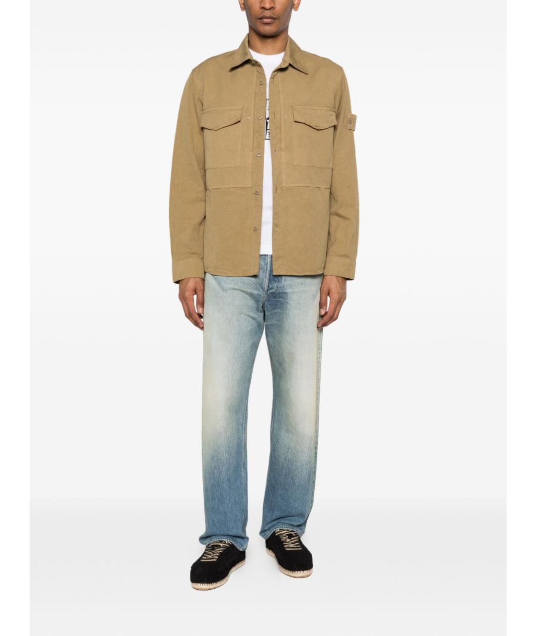 STONE ISLAND Бежевая хлопковая кэжуал рубашка, фото 4