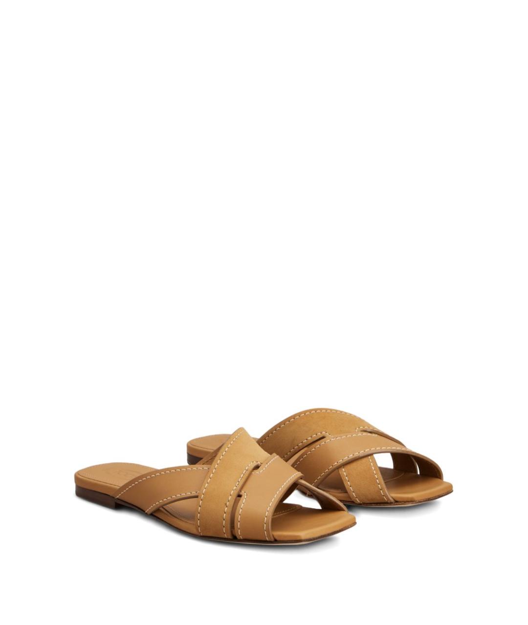 TOD'S Бежевые кожаные шлепанцы, фото 2