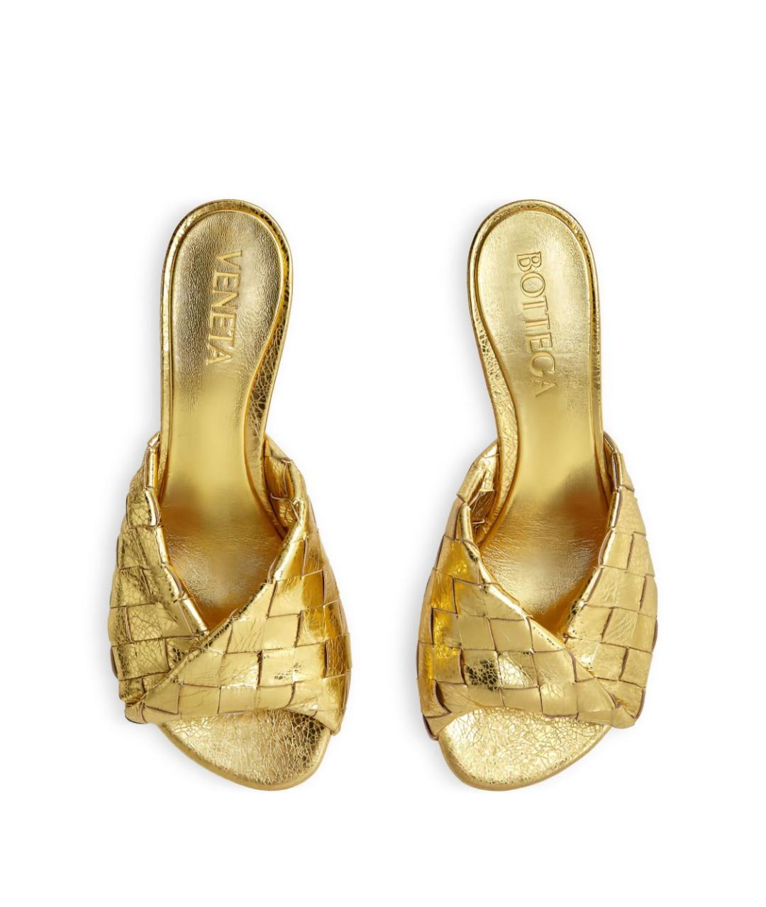 BOTTEGA VENETA Золотые кожаные мюли, фото 3