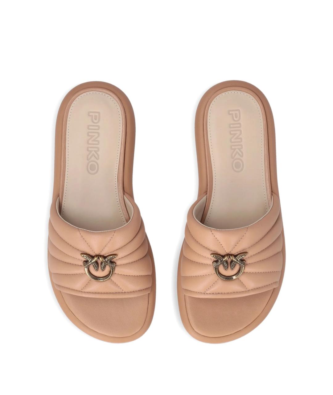 PINKO Бежевые кожаные шлепанцы, фото 4