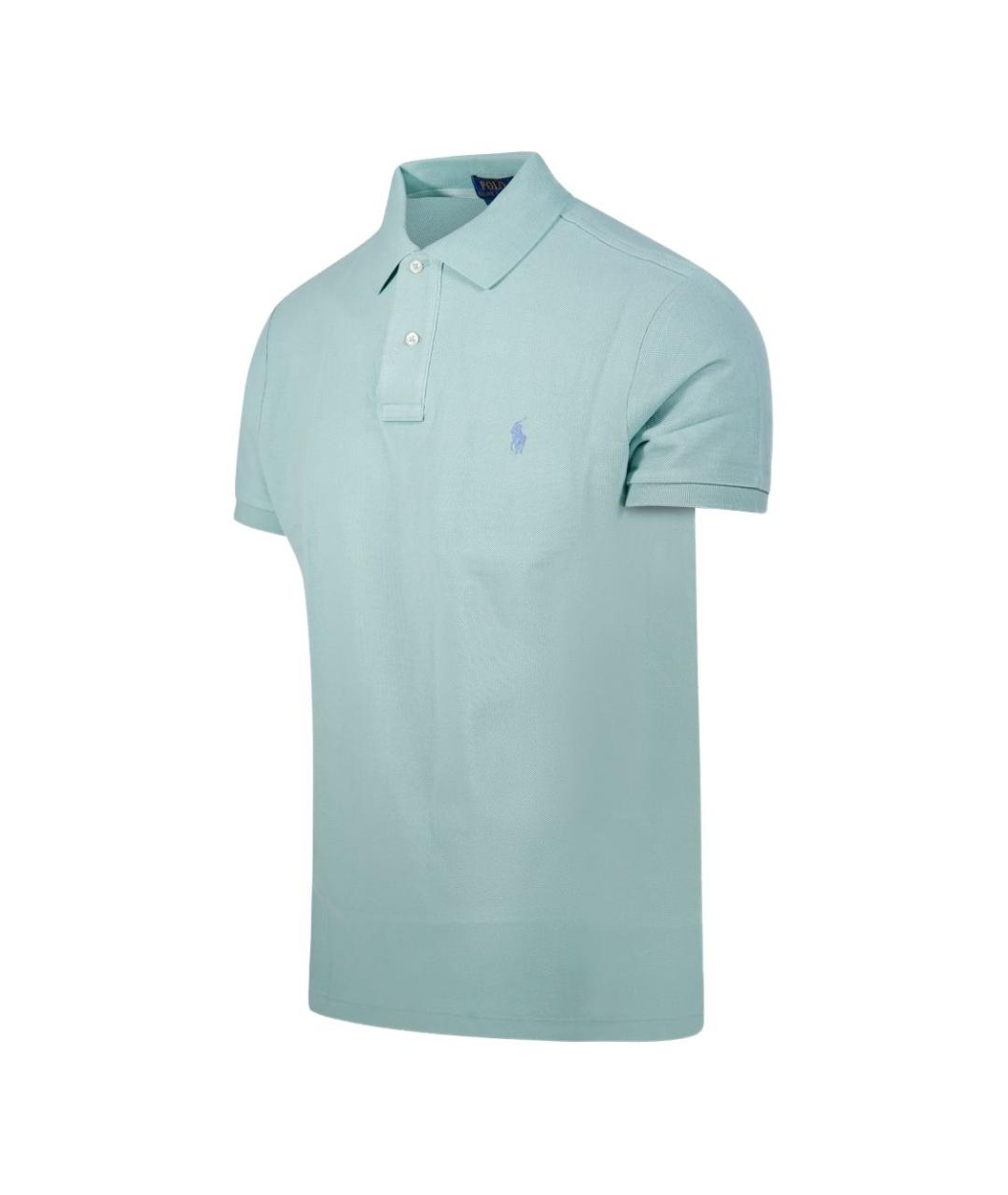 RALPH LAUREN Голубое хлопковое поло с коротким рукавом, фото 4
