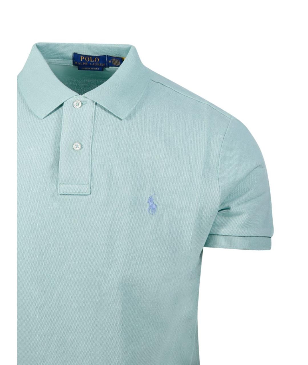 RALPH LAUREN Голубое хлопковое поло с коротким рукавом, фото 2