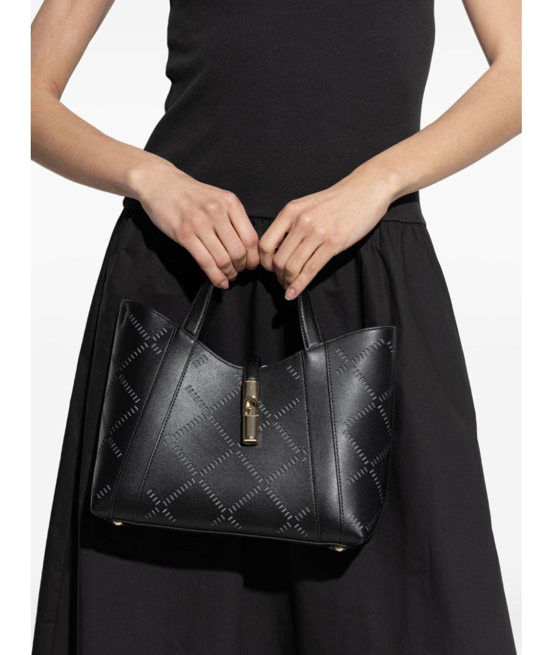 FURLA Черная кожаная сумка тоут, фото 5