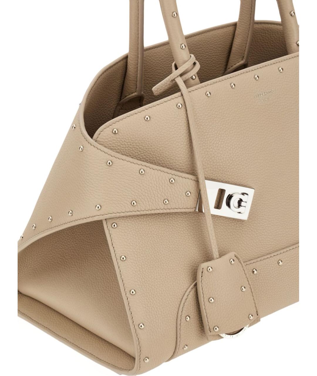 FERRAGAMO Бежевая кожаная сумка тоут, фото 5