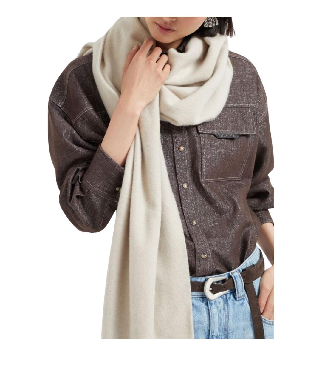 BRUNELLO CUCINELLI Бежевый шарф, фото 4